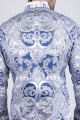 Barabas Wholesale Men's Paisley rhinestone Printed Button Down Dress Shirt SPR10 Blue