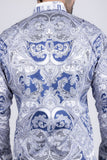 Barabas Wholesale Men's Paisley rhinestone Printed Button Down Dress Shirt SPR10 Blue
