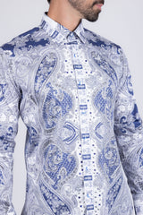 Barabas Wholesale Men's Paisley rhinestone Printed Button Down Dress Shirt SPR10 Blue