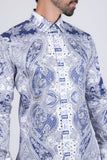 Barabas Wholesale Men's Paisley rhinestone Printed Button Down Dress Shirt SPR10 Blue