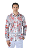 Barabas Wholesale Men's Paisley rhinestone Printed Button Down Dress Shirt SPR10 RED
