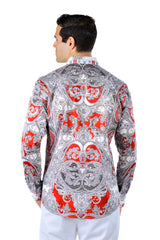 Barabas Wholesale Men's Paisley rhinestone Printed Button Down Dress Shirt SPR10 Red
