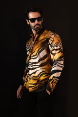 Barabas Wholesale Men's Rhinestone Tiger Scratch Prints Long Sleeve Shirt SPR11 Orange