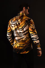 Barabas Wholesale Men's Rhinestone Tiger Scratch Prints Long Sleeve Shirt SPR11 Orange