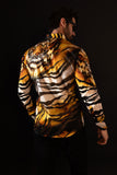 Barabas Wholesale Men's Rhinestone Tiger Scratch Prints Long Sleeve Shirt SPR11 Orange
