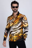 Barabas Wholesale Men's Rhinestone Tiger Scratch Prints Long Sleeve Shirt SPR11 Orange
