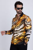 Barabas Wholesale Men's Rhinestone Tiger Scratch Prints Long Sleeve Shirt SPR11 Orange