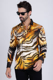 Barabas Wholesale Men's Rhinestone Tiger Scratch Prints Long Sleeve Shirt SPR11 Orange