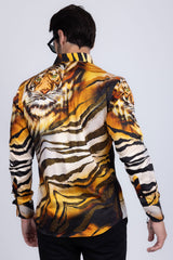 Barabas Wholesale Men's Rhinestone Tiger Scratch Prints Long Sleeve Shirt SPR11 Orange
