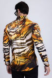 Barabas Wholesale Men's Rhinestone Tiger Scratch Prints Long Sleeve Shirt SPR11 Orange