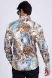 Barabas Wholesale Men's Rhinestone Cockatoo Lynx Prints Long Sleeve Shirt SPR16 Stone