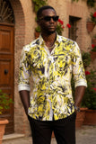 Barabas Wholesale Men's Lion Printed Rhinestone Luxury Button Down Shirt SPR18 white yellow