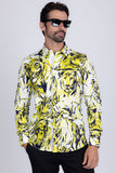 Barabas Wholesale Men's Lion Printed Rhinestone Luxury Button Down Shirt SPR18 white yellow