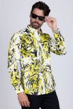 Barabas Wholesale Men's Lion Printed Rhinestone Luxury Button Down Shirt SPR18 white yellow