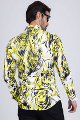 Barabas Wholesale Men's Lion Printed Rhinestone Luxury Button Down Shirt SPR18 white yellow