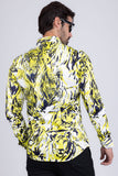 Barabas Wholesale Men's Lion Printed Rhinestone Luxury Button Down Shirt SPR18 white yellow