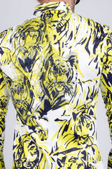 Barabas Wholesale Men's Lion Printed Rhinestone Luxury Button Down Shirt SPR18 white yellow