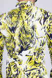 Barabas Wholesale Men's Lion Printed Rhinestone Luxury Button Down Shirt SPR18 white yellow