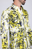 Barabas Wholesale Men's Lion Printed Rhinestone Luxury Button Down Shirt SPR18 white yellow
