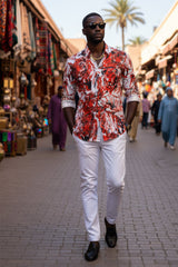 Barabas Wholesale Men's Lion Printed Rhinestone Luxury Button Down Shirt SPR18 red