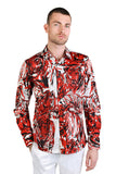 Barabas Wholesale Men's Lion Printed Rhinestone Luxury Button Down Shirt SPR18 red
