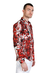 Barabas Wholesale Men's Tiger Printed Rhinestone Luxury Button Down Shirt SPR18 red