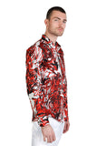Barabas Wholesale Men's Tiger Printed Rhinestone Luxury Button Down Shirt SPR18 red
