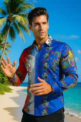 Barabas Wholesale Men's Floral Printed Rhinestone Long Sleeve Shirts SPR202