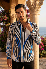 BARABAS Men's Zebra Printed Rhinestone Long Sleeve Shirts SPR206