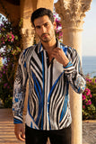 BARABAS Men's Zebra Printed Rhinestone Long Sleeve Shirts SPR206