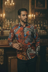 Barabas Wholesale Men's Rhinestone Zebra Roses Prints Long Sleeve Shirt SPR217 Multi