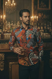 Barabas Wholesale Men's Rhinestone Zebra Roses Prints Long Sleeve Shirt SPR217 Multi