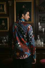 Barabas Wholesale Men's Rhinestone Zebra Roses Prints Long Sleeve Shirt SPR217 Multi