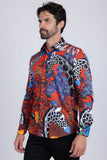 Barabas Wholesale Men's Rhinestone Zebra Roses Prints Long Sleeve Shirt SPR217 Multi Colored