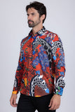 Barabas Wholesale Men's Rhinestone Zebra Roses Prints Long Sleeve Shirt SPR217 Multi
