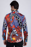 Barabas Wholesale Men's Rhinestone Zebra Roses Prints Long Sleeve Shirt SPR217 Multi Colored