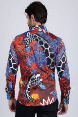 Barabas Wholesale Men's Rhinestone Zebra Roses Prints Long Sleeve Shirt SPR217 Multi Colored