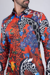 Barabas Wholesale Men's Rhinestone Zebra Roses Prints Long Sleeve Shirt SPR217 Red