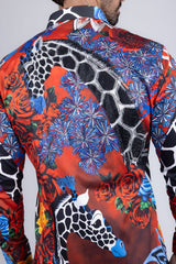 Barabas Wholesale Men's Rhinestone Zebra Roses Prints Long Sleeve Shirt SPR217 Red