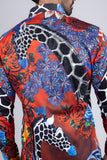 Barabas Wholesale Men's Rhinestone Zebra Roses Prints Long Sleeve Shirt SPR217 Red