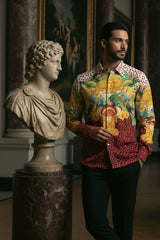 Barabas Wholesale Men's Rhinestone Medusa Cheetah Long Sleeve Shirt SPR230 Yellow