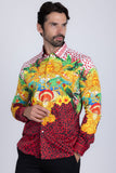 Barabas Wholesale Men's Rhinestone Medusa Cheetah Long Sleeve Shirt SPR230 Red