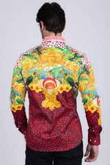 Barabas Wholesale Men's Rhinestone Medusa Cheetah Long Sleeve Shirt SPR230 Green