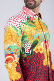 Barabas Wholesale Men's Rhinestone Medusa Cheetah Long Sleeve Shirt SPR230 Red