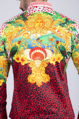 Barabas Wholesale Men's Rhinestone Medusa Cheetah Long Sleeve Shirt SPR230 Yellow