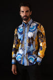 Barabas Wholesale Men's Rhinestone Sea Animals Prints Long Sleeve Shirt SPR233 Blue