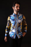 Barabas Wholesale Men's Rhinestone Sea Animals Prints Long Sleeve Shirt SPR233 Blue