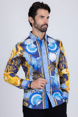 Barabas Wholesale Men's Rhinestone Sea Animals Prints Long Sleeve Shirt SPR233 Multi Colored