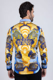 Barabas Wholesale Men's Rhinestone Sea Animals Prints Long Sleeve Shirt SPR233 Blue