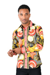 Barabas Wholesale Men's Rhinestone Sea Animals Prints Long Sleeve Shirt SPR233 Multi Colored